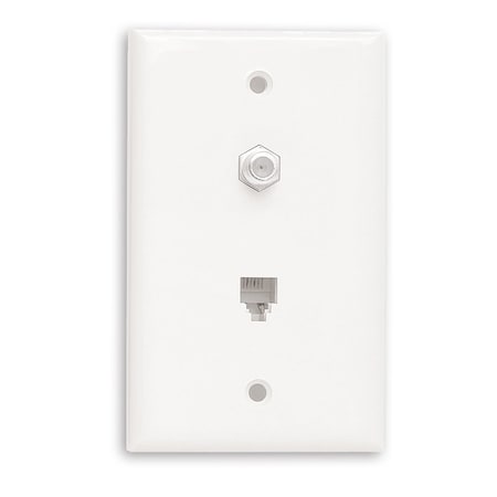 Quest Technology International Telephone Single-Gang Wall Plate, White - Rj11 (6P4C) & F-81 Combo NTP-1902